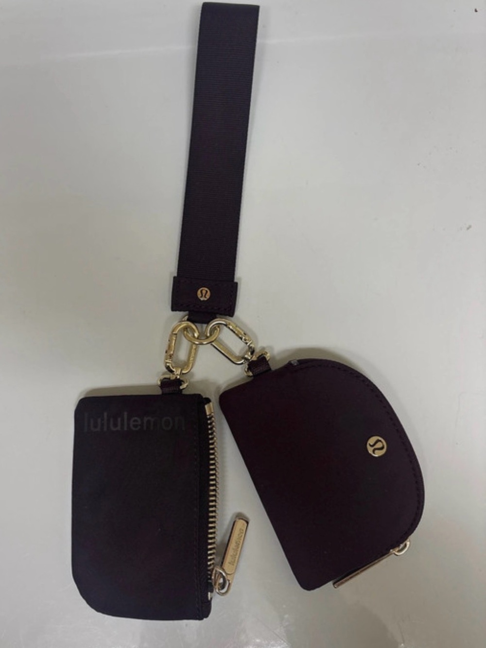 lululemon athletica burgundy/gold Wristlet Keychain Pouch Duo